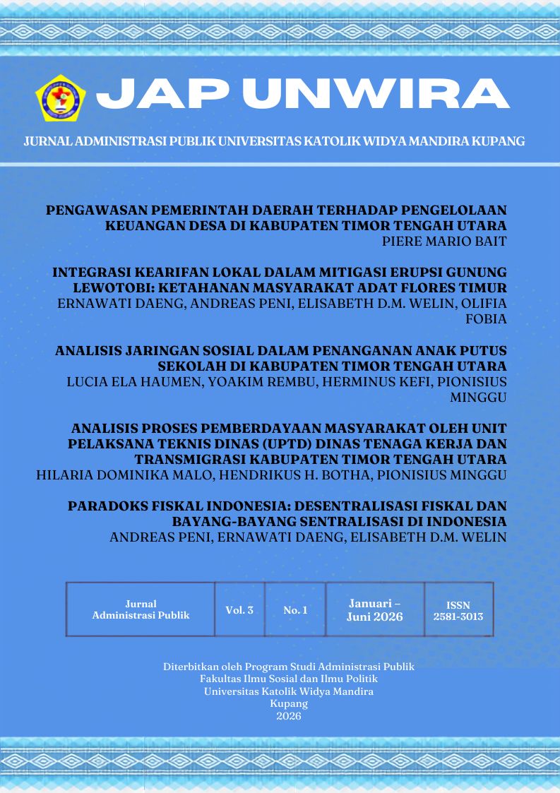 					Lihat Vol 3 No 1 (2026): JAP UNWIRA JURNAL ADMINISTRASI PUBLIK UNIKA WIDYA MANDIRA KUPANG
				